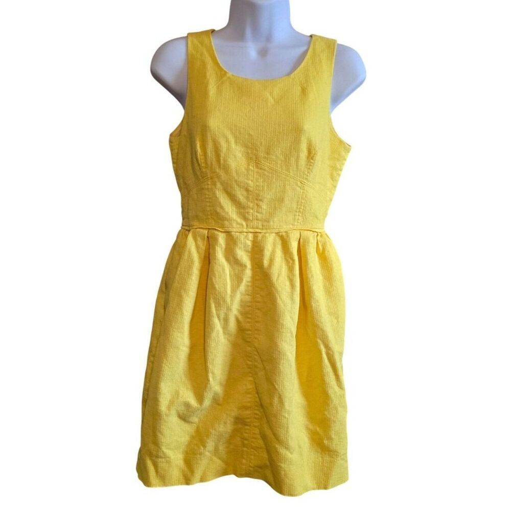 J. Crew Womens Yellow Sleeveless Textured Cotton Dress preppy boho cottagecore